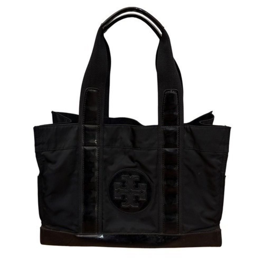Tory Burch Black Nylon Patent Leather Trim Lightweight Everyday Tote Bag - Picture 3 of 16